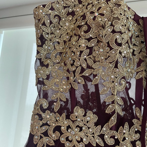 Strapless Burgundy Corset Dress - Picture 4 of 4